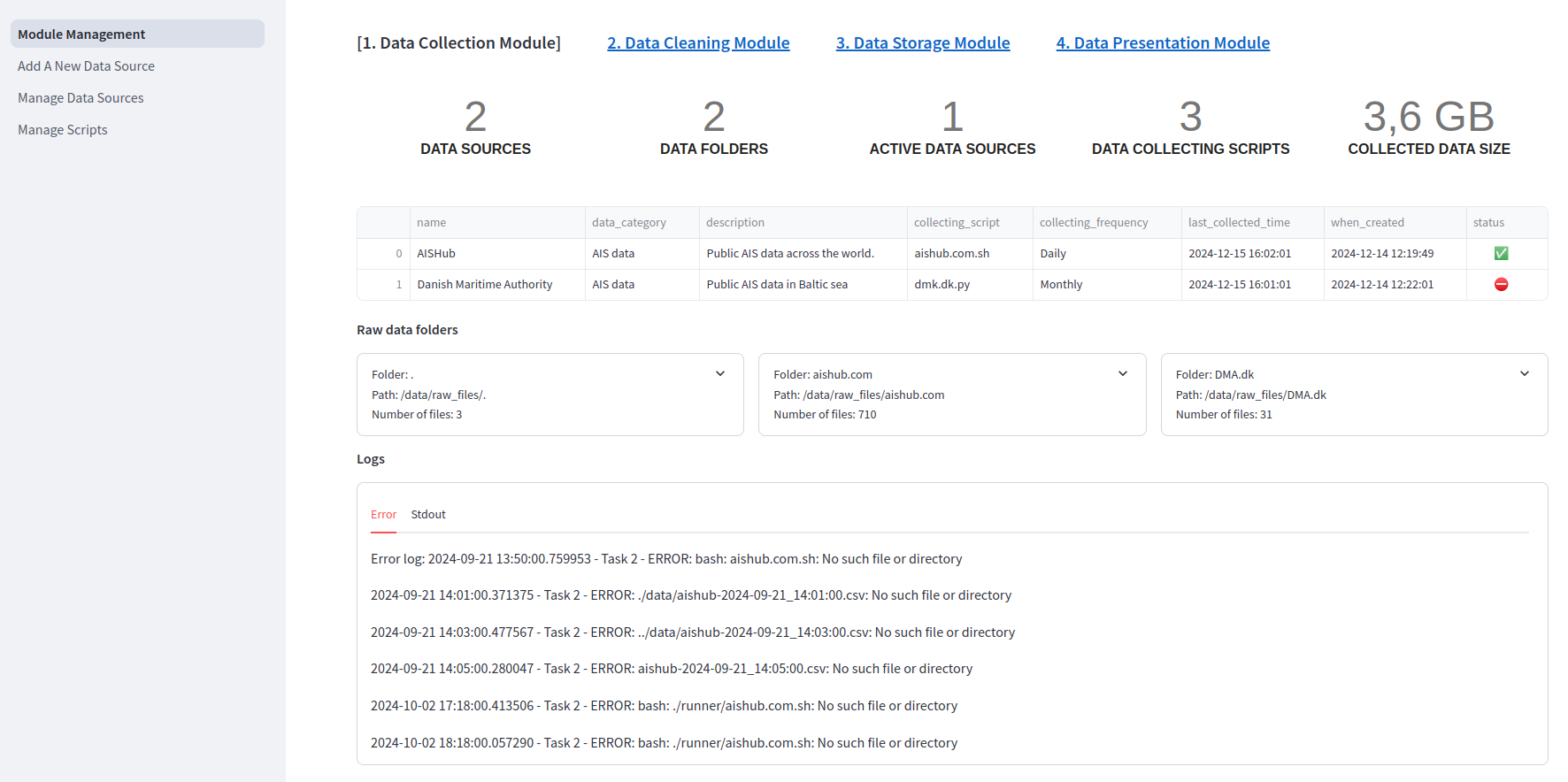 data processing framework for operational vessel data